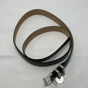 Anne Klein Womens Black Bonded Leather and Leather Lined Belt Silver Hardware‎ L